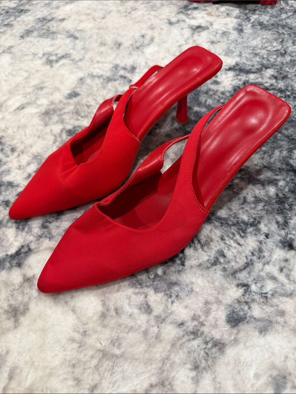 Red Pointed Toe Slingback Heels - Women